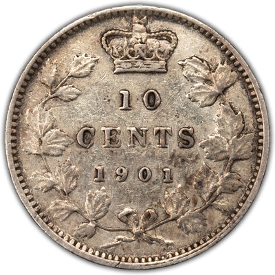 Canada 1901 10 Cents Dime Silver Coin - Cleaned