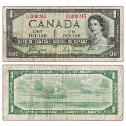 $1 1954 Bank of Canada Note Devil Face G/A Prefix BC-29a - Fine