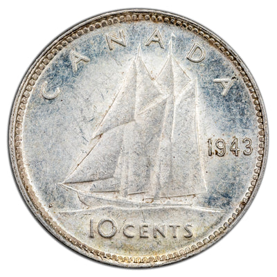 Canada 1943 10 Cents Dime Silver Coin - AU+