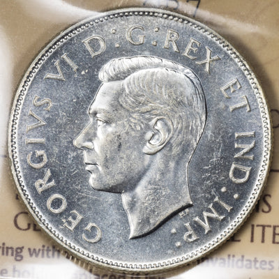 SOLD Canada 1947 Curved 7 50 Cents Half Dollar Silver Coin - ICCS MS-63