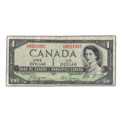 $1 1954 Bank of Canada Note Devil Face G/A Prefix BC-29a - VG/F
