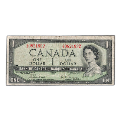 SOLD $1 1954 Bank of Canada Note Devil Face G/A Prefix BC-29a - VG/F