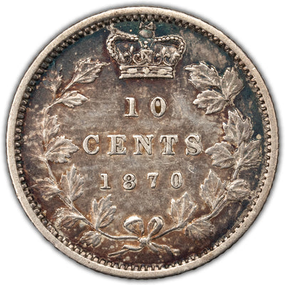 Canada 1870 Narrow 0/0 10 Cents Dime Silver Coin - Very Fine