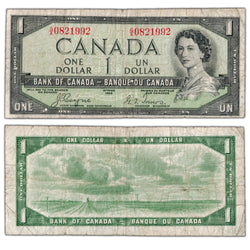 $1 1954 Bank of Canada Note Devil Face G/A Prefix BC-29a - VG/F