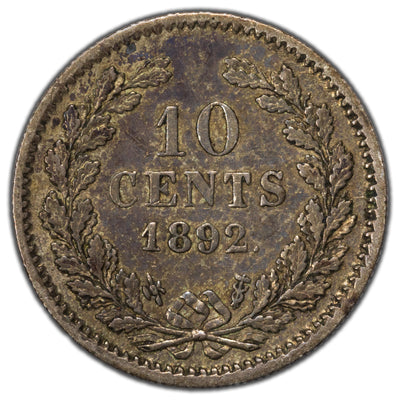 Netherlands 1892 10 Cents Silver Coin KM #116