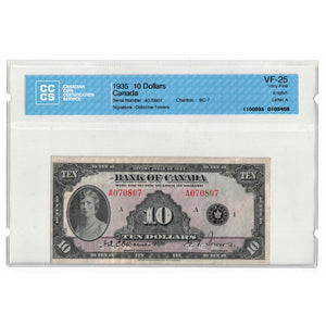 SOLD $10 1935 Bank Of Canada Note English Text BC-7 - CCCS VF-25