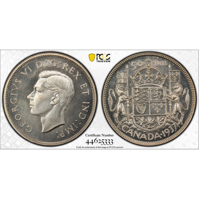 SOLD Canada 1937 50 Cents Silver Coin - Mirror Specimen PCGS SP-67