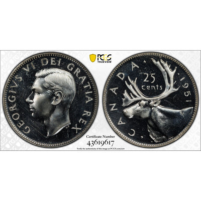 SOLD Canada 1951 Low Relief 25 Cents Silver Coin - PCGS PL-66