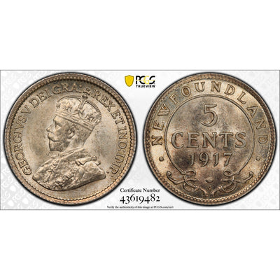 SOLD Newfoundland 1917-c 5 Cents Silver Coin - PCGS MS-63