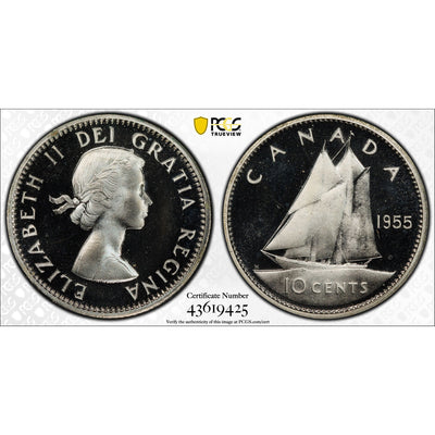 SOLD Canada 1955 10 Cents Silver Coin - PCGS PL-68 DCAM Finest Graded