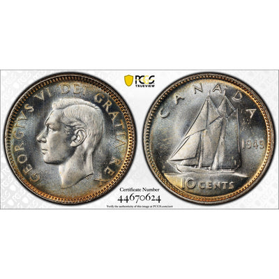 SOLD Canada 1949 10 Cents Silver Coin - PCGS MS-66
