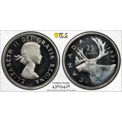 SOLD Canada 1955 25 Cents Silver Coin - PCGS PL-68 DCAM Finest Graded