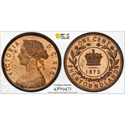 SOLD Newfoundland 1872 1 Cent Coin - Specimen Strike PCGS SP-64 Red