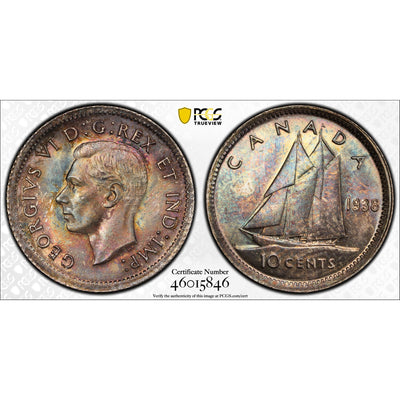 SOLD Canada 1938 10 Cents Silver Coin - PCGS MS-66
