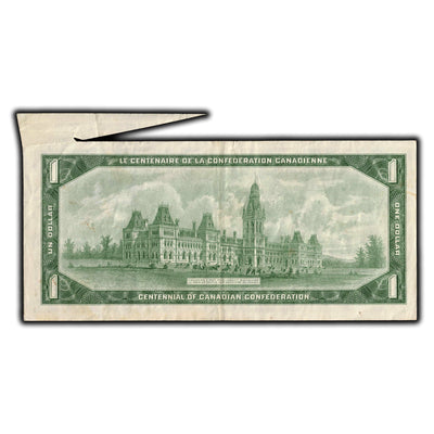 SOLD $1 1967 Bank of Canada Note P/O Prefix - Cutting Error