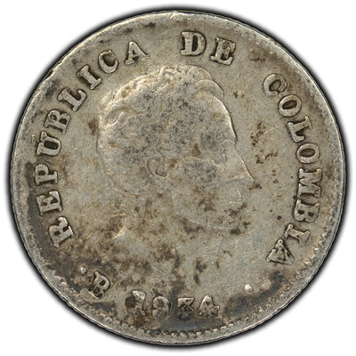 Colombia 1934 10 Centavos Silver Coin KM #196.1
