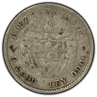 Colombia 1934 10 Centavos Silver Coin KM #196.1