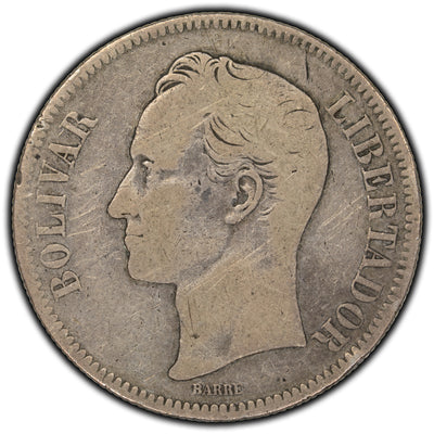 SOLD Venezuela 1886 5 Bolivares Silver Coin Y #24.1