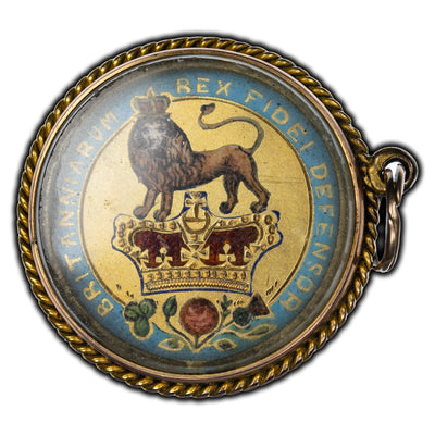SOLD Great Britain 1829 Shilling Enamelled Silver Coin - In Bezel Gold Plated