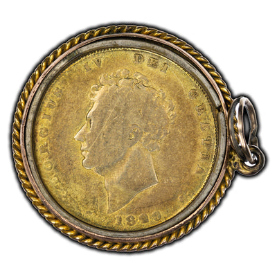SOLD Great Britain 1829 Shilling Enamelled Silver Coin - In Bezel Gold Plated