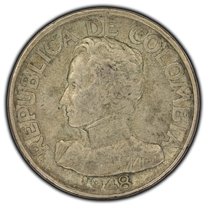 SOLD Colombia 1948 50 Centavos Silver Coin KM #209