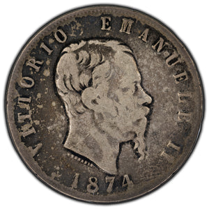 SOLD Italy 1874 5 Lire Silver Coin KM #8.3