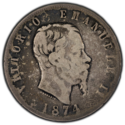 SOLD Italy 1874 5 Lire Silver Coin KM #8.3