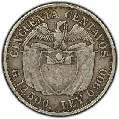 SOLD Colombia 1932 50 Centavos Silver Coin KM #193.1 - Light Rim Hits