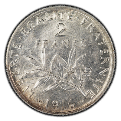 SOLD France 1916 2 Francs Silver Coin KM #845.1