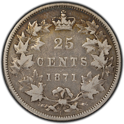 SOLD Canada 1871-H Obverse #2 25 Cents Silver Coin - Reverse Scratch