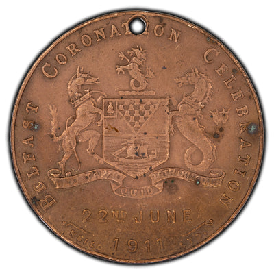 Great Britain Belfast 1911 King George V Coronation Medallion - Holed