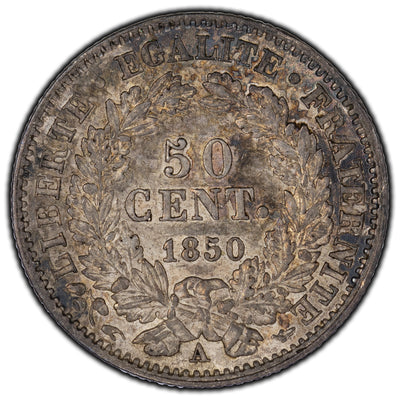 France 1850A 50 Centimes Silver Coin KM #769.1