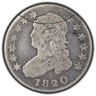 United States 1820 25 Cents Capped Bust Quarter Silver Coin - Incomplete Clip Error