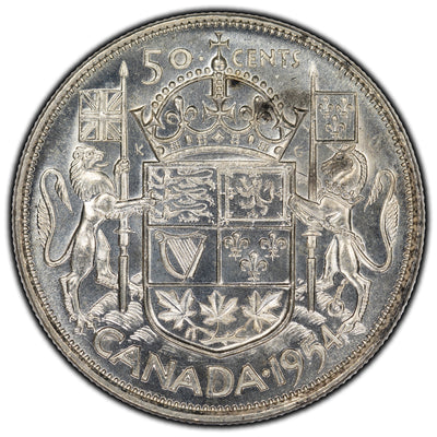 SOLD Canada 1954 50 Cents Silver Coin - AU-50
