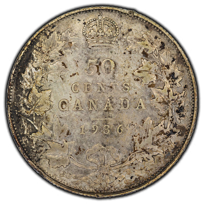 Canada 1936 50 Cents Silver Coin - F-12 (residue)