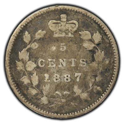 SOLD Canada 1887 5 Cents Silver Coin - VG-10