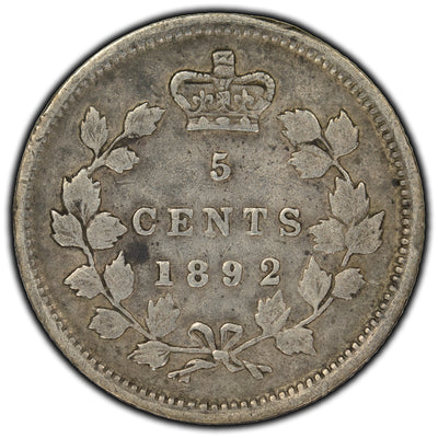 SOLD Canada 1892 Obverse #2 5 Cents Silver Coin - Cleaned