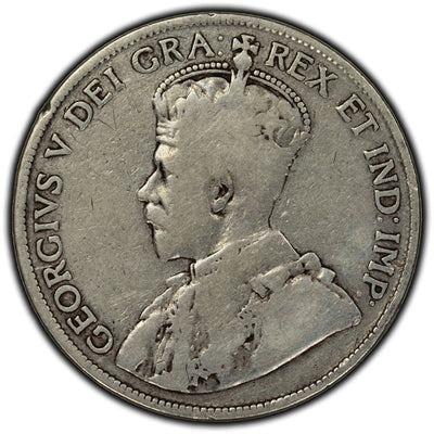 Canada 1914 50 Cent Silver Coin - Weak Reverse
