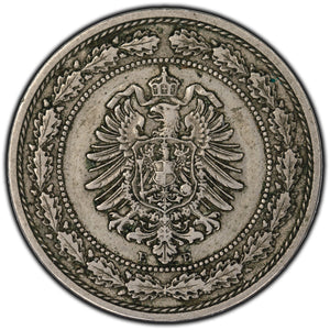 Germany 1887E 20 Pfennig Coin KM #9.1