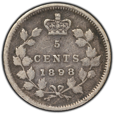 SOLD Canada 1898 5 Cents Silver Coin - F-12