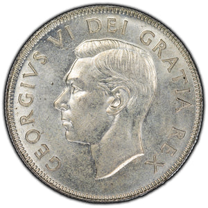 SOLD Canada 1950 Design 50 Cents Silver Coin - AU-50