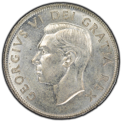 SOLD Canada 1950 Design 50 Cents Silver Coin - AU-50