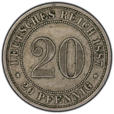 Germany 1887E 20 Pfennig Coin KM #9.1