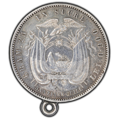 SOLD Ecuador 1889 Sucre Silver Coin KM #53.2 - Jewellery Piece