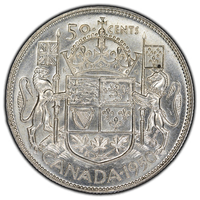 SOLD Canada 1950 Design 50 Cents Silver Coin - AU-50