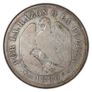 SOLD Chile 1880 20 Centavos Silver Coin KM #138.2