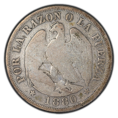 SOLD Chile 1880 20 Centavos Silver Coin KM #138.2
