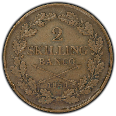 Sweden 1841 2 Skilling Banco Coin KM #643