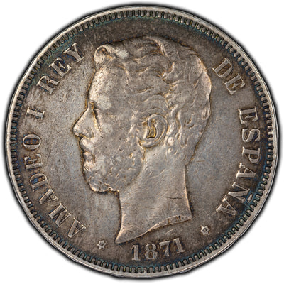 SOLD Spain 1871 5 Pesetas Silver Coin KM #666