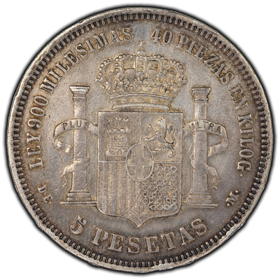SOLD Spain 1871 5 Pesetas Silver Coin KM #666